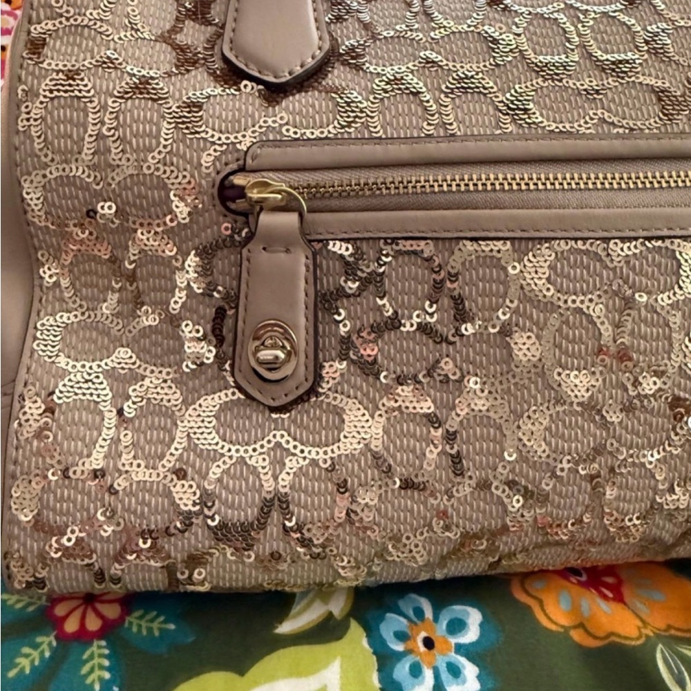 Coach Sequin Patterned Satchel in Light Gold and champagne - Picture 3 of 6